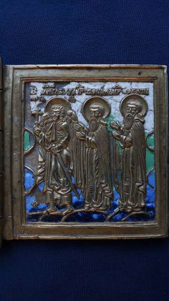 Старинный трехстворчатый складень «Деисус с предстоящими.XIX в Санкт-Петербурге фото 8