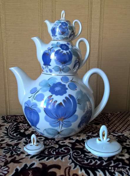 Набор из трёх чайников «Россыпь синевы», СССР