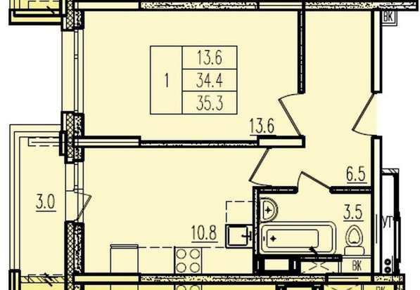 Однокомнатная квартира 35,3 в ЖК