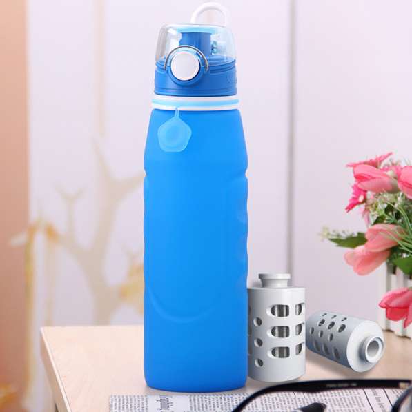 750ml folding silicone sports camping water bottle в фото 3