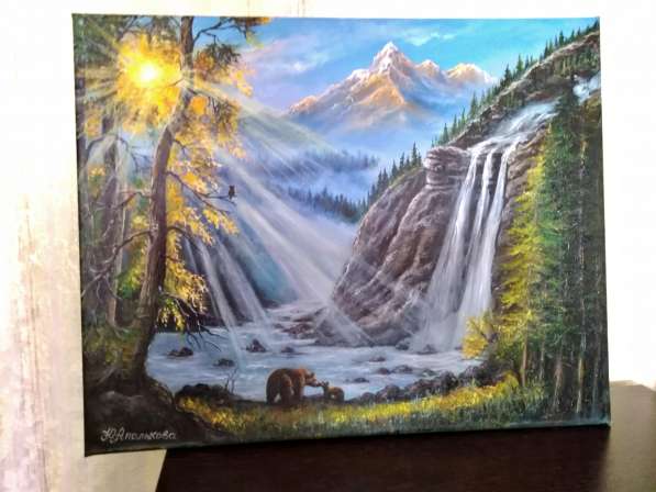 Продам картину маслом "Водопад в горах"