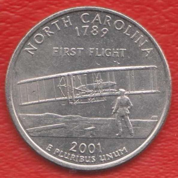 США 25 центов 2001 г. квотер штат Северная Каролина знак P