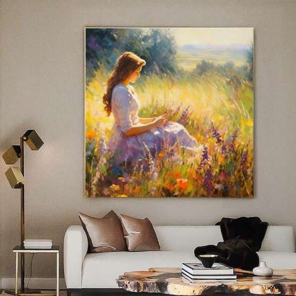 Интерьерная картина маслом девушка в поле в Москве фото 3