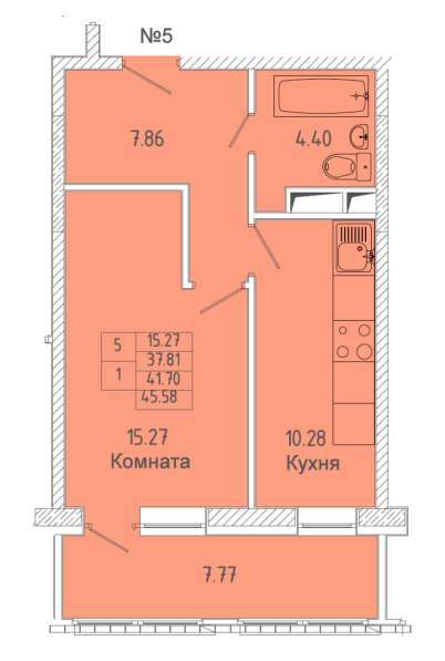 1-к квартира, улица Советская, дом 7, площадь 41,7 этаж 13