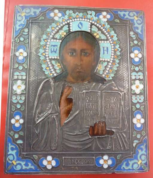 Икона Господь Вседержитель оклад серебро эмаль в Орле фото 3