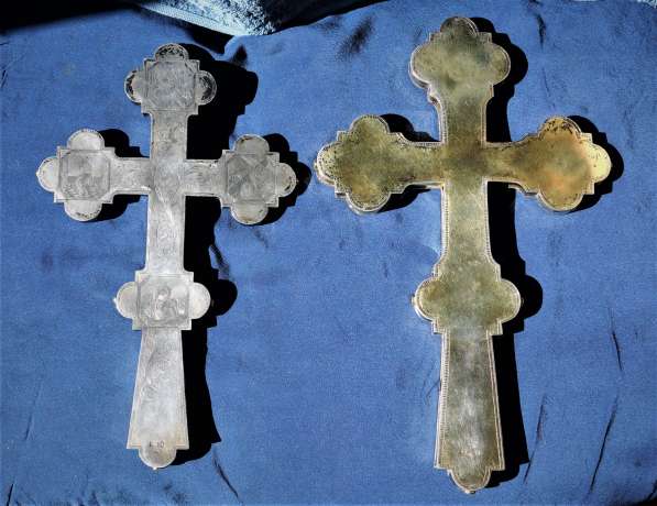 Пара старинных напрестольных крестов. Серебро «84». XIХ век в Санкт-Петербурге фото 8