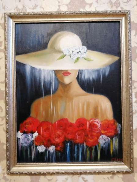 Картина маслом интерьерная Дама в шляпе (фея дождя) живопись в Москве