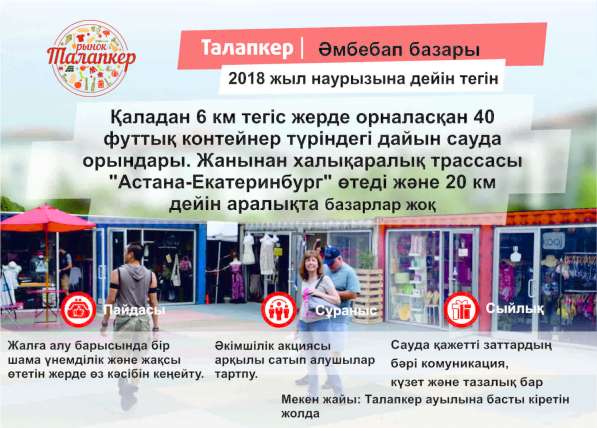 Аренда торговых мест (контейнеров) рынок ТАЛАПКЕР