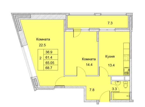 2-х комнатная квартира улица Советская, дом 6, площадь 65,05 в Королёве фото 5