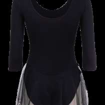 Купальник гимнастический с рукавом 3/4 и сетчатой юбкой, хлопок черный, р. 36-42, в Сочи