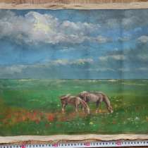 Картина Лошадки на лугу, холст, масло, старая, в Ставрополе